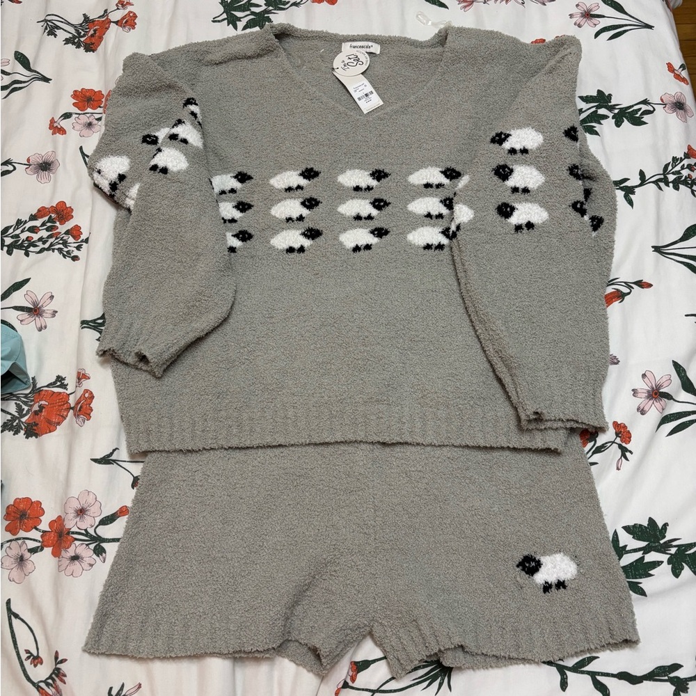 Francesca’s Light Green Sheep Sherpa Pajama Set